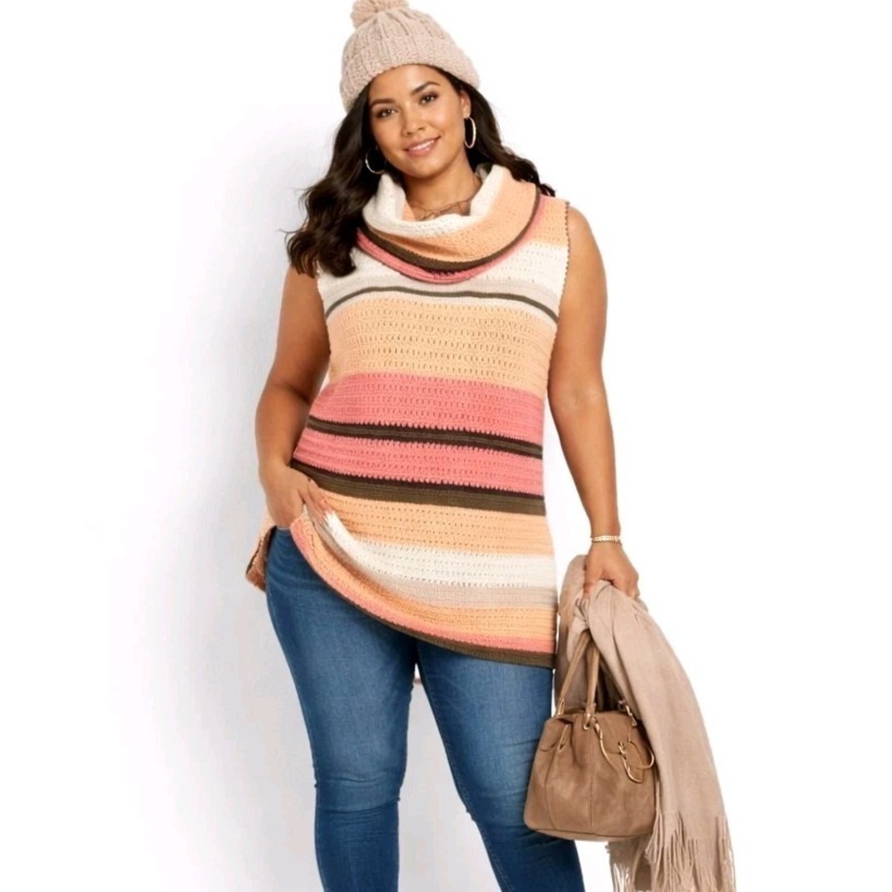 DANA BUCHMAN Size XL Sleeveless Cowl Neck Peach Pink Knit Sweater Blouse EUC